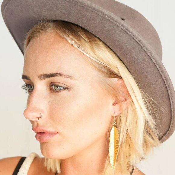 Heather Gardner Boho Gold Sterling Feather Dangle Drop Fairy Romantic Earrings - Picture 8 of 12